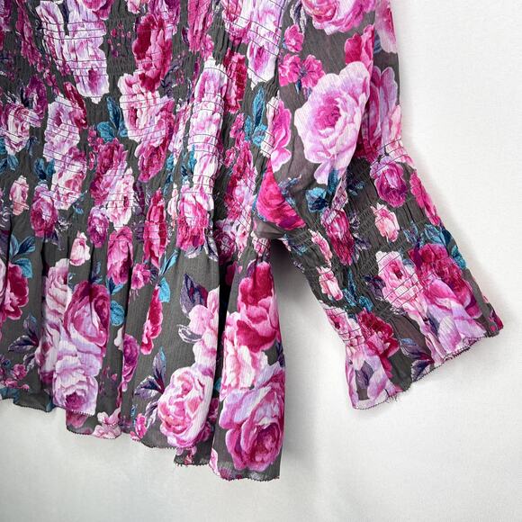 NWT Torrid Crinkle Chiffon Smocked Waist Off-Shoulder Top Floral Pink Plus 4X - Picture 4 of 14